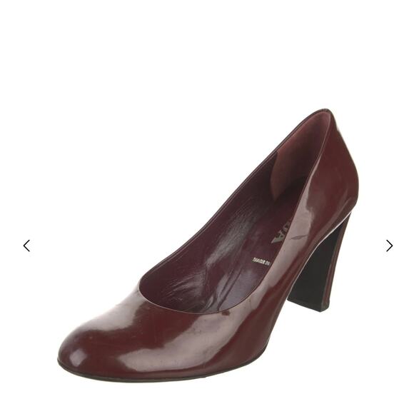 Prada Wine Patent Block Heel Pumps 37 Authenticated Italy - Picture 9 of 10